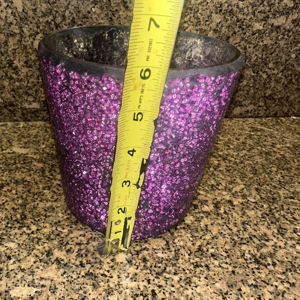 Purple Mosaic Glass‎ Vase Textured Round Tumbler Style Contemporary Home Decor